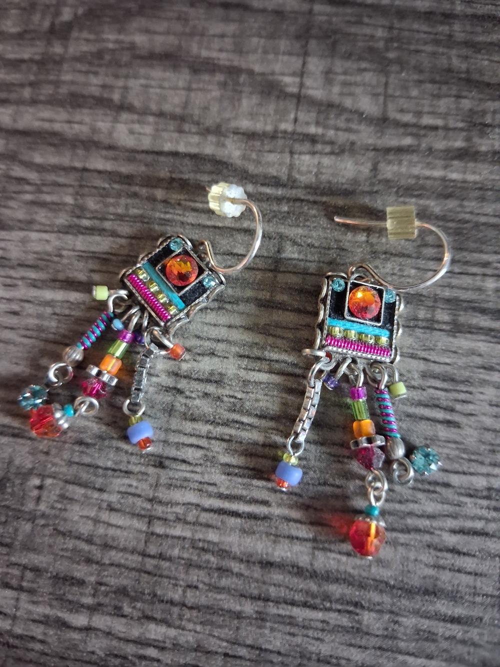 Vintage Sante Fe NM CrystalColorful Beaded Dangle Southwest Earrings -Multicolor - Picture 7 of 8